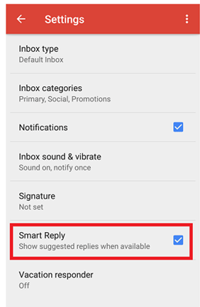 smart reply option in gmail app